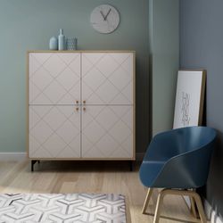 UKKO - Aparador alto de 4 puertas white, 118,3 x 39,6 x 134,2 cm