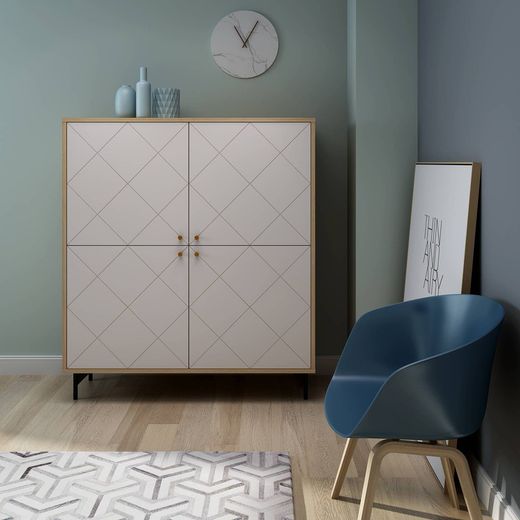 UKKO - Aparador alto de 4 puertas white, 118,3 x 39,6 x 134,2 cm