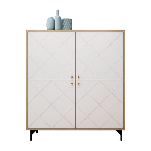 UKKO - Aparador alto de 4 puertas white, 118,3 x 39,6 x 134,2 cm
