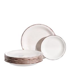 Service de vaisselle complet en grès blanc/marron 18 pièces