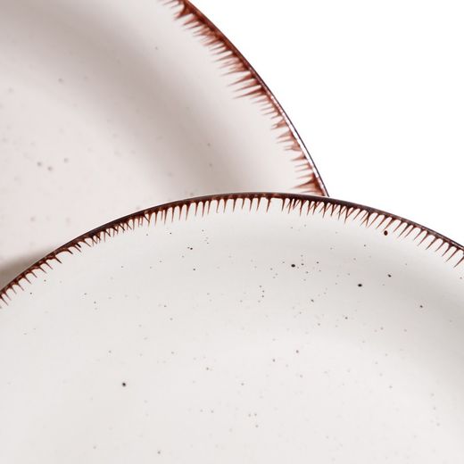 Service de vaisselle complet en grès blanc/marron 18 pièces