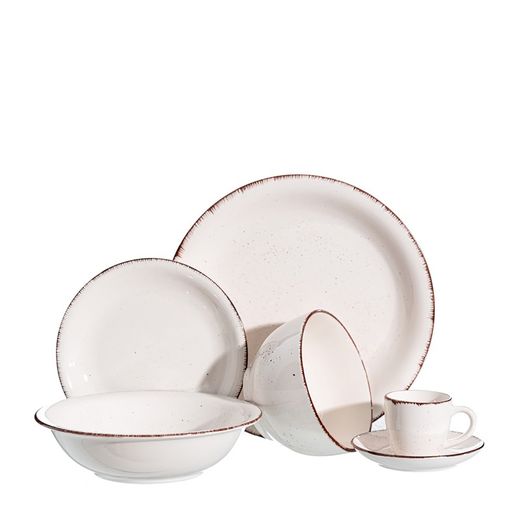 Service de vaisselle complet en grès blanc/marron 18 pièces