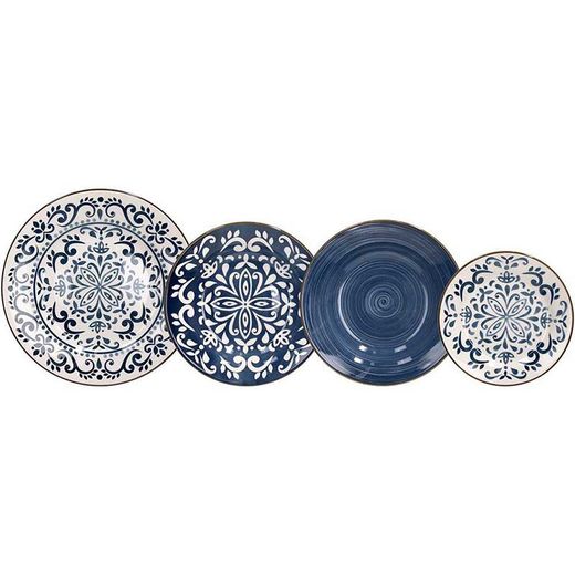 Conjunto de louças de cerâmica azul e branca com 18 peças | Naxos