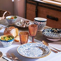 Service de table en céramique bleue et blanche 18 pièces | Naxos