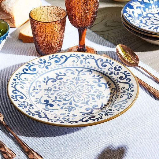 Service de table en céramique bleue et blanche 18 pièces | Naxos