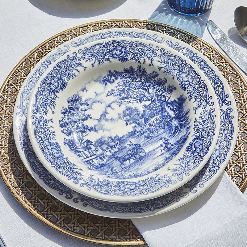 Service de table 103 pièces en porcelaine anglaise décor bleu