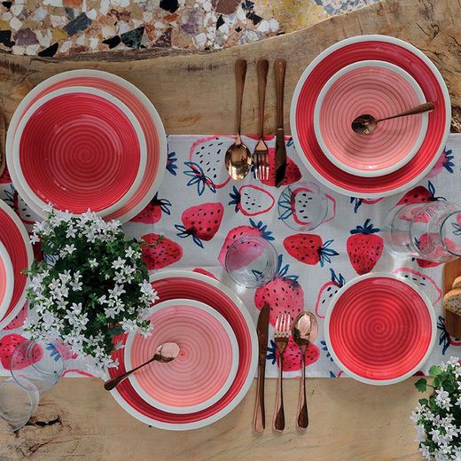 18-częściowy ceramiczny zestaw naczyń obiadowych w kolorze czerwonym i różowym | Pompeje