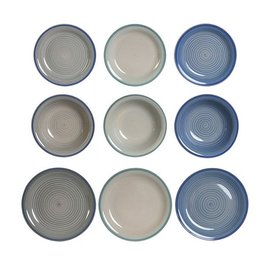 18-piece stoneware tableware in blue tones | farm