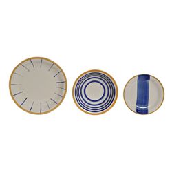 Vaisselle en grès 18 pièces multicolore | rayures bleues