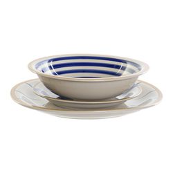 Vaisselle en grès 18 pièces multicolore | rayures bleues