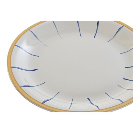 Vaisselle en grès 18 pièces multicolore | rayures bleues