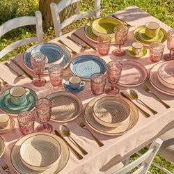 18-piece stoneware tableware in multicolor | Urban Pastel