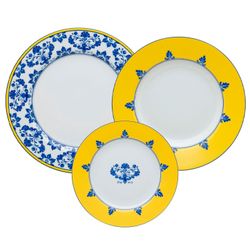 Vaisselle en porcelaine 18 pièces jaune et bleu | Château Branco