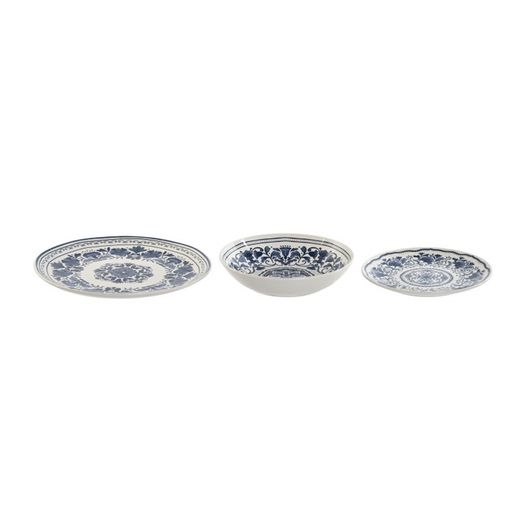 18-piece porcelain dinnerware set in blue and white | Ethnic