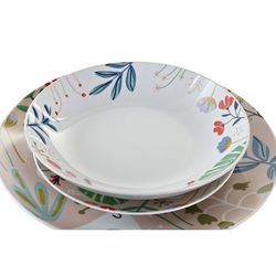 18-piece porcelain tableware in beige and multicolor | Flowers II