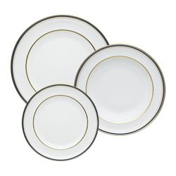 18-piece porcelain dinnerware set in white, blue and gold | Cambridge