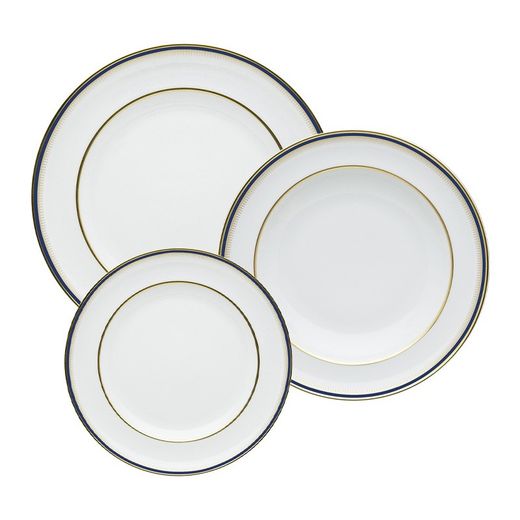 Service de table en porcelaine de 18 pièces en blanc, bleu et or | cambridge