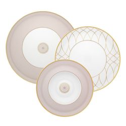 18-piece porcelain dinnerware set in white, beige and gold | Terrace