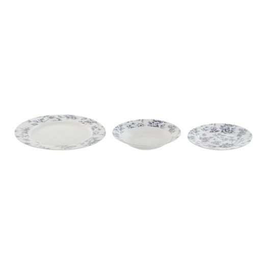 Service de table en porcelaine blanche et bleue 18 pièces | bleu fleuri