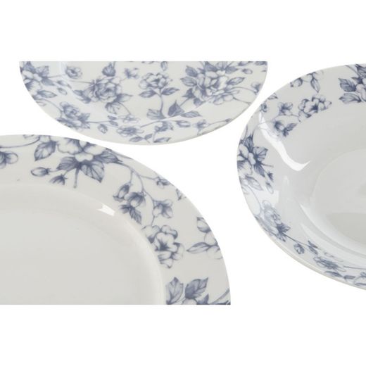 Service de table en porcelaine blanche et bleue 18 pièces | bleu fleuri