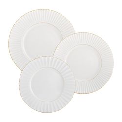 Service de table 18 pièces en porcelaine blanche et dorée | 200 ans