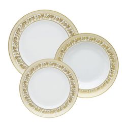 18-piece porcelain dinnerware set in white and gold | Anna