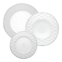 18-piece porcelain dinnerware set in white and platinum | Trasso