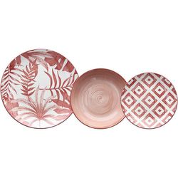 18-delige porseleinen serviesset in koraal en wit | Kenthia