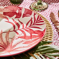 18-delige porseleinen serviesset in koraal en wit | Kenthia