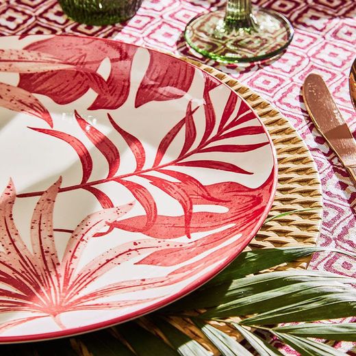 18-delige porseleinen serviesset in koraal en wit | Kenthia