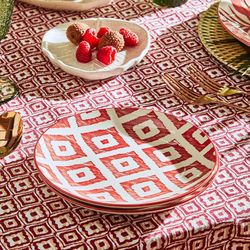 18-delige porseleinen serviesset in koraal en wit | Kenthia