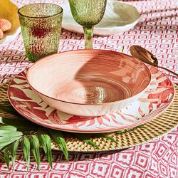 18-delige porseleinen serviesset in koraal en wit | Kenthia