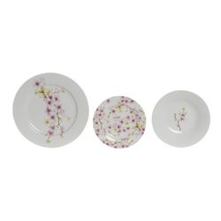 Vaisselle en porcelaine 18 pièces multicolore | amandier rose