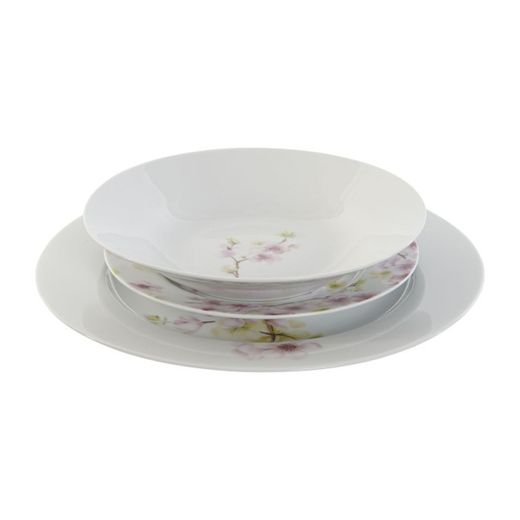 Vaisselle en porcelaine 18 pièces multicolore | amandier rose
