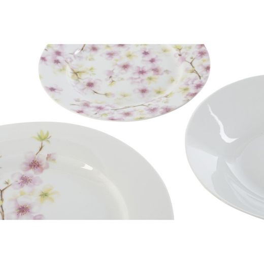Vaisselle en porcelaine 18 pièces multicolore | amandier rose