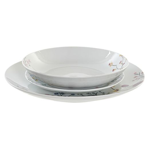 18-piece porcelain tableware in multicolor | Flowers