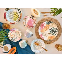 18-częściowa porcelanowa zastawa stołowa w wielokolorowym kolorze | Tropikalna róża