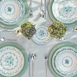 18-częściowa porcelanowa zastawa stołowa w kolorze turkusowym i białym | Nowa Eloise