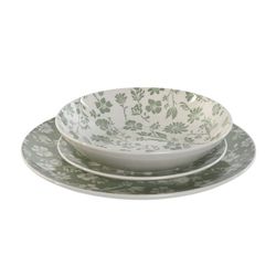 Service de table en porcelaine verte et blanche 18 pièces | Floral vert