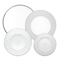 Conjunto de louças de porcelana branca e platina com 24 peças | Trasso