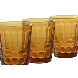 Set of 6 water glasses, 6 wine glasses, and 6 amber crystal tumblers | Classic Garbo