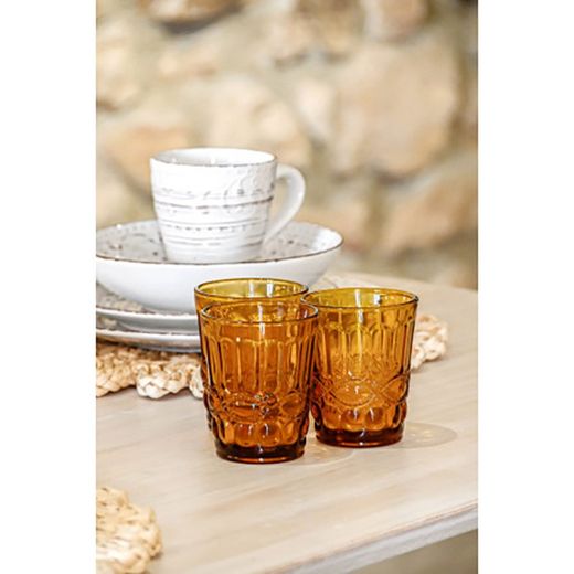 Set of 6 water glasses, 6 wine glasses, and 6 amber crystal tumblers | Classic Garbo