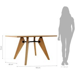 Stół VEGA-Hip z naturalnego popiołu i metalu, 130 x 80 x 73 cm