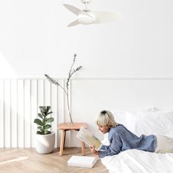 Ventilateur de plafond bois et fer blanc, Ø 105 x 38 cm | ascenseur CC