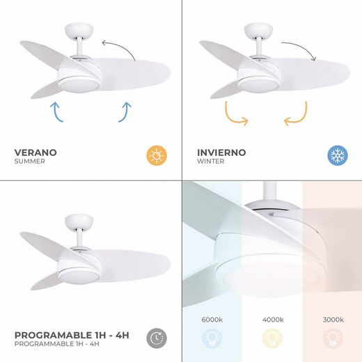 Ventilateur de plafond bois et fer blanc, Ø 105 x 38 cm | ascenseur CC
