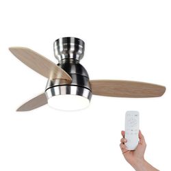 Ventilateur de plafond en bois et fer naturel clair et argent, Ø 92 x 34 cm | Mistral CC