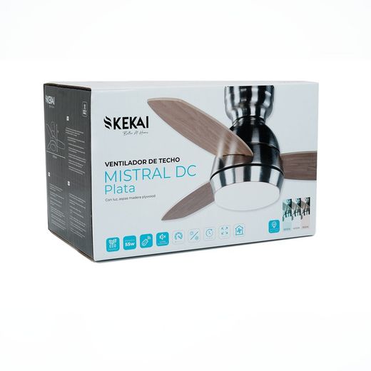 Ventilateur de plafond en bois et fer naturel clair et argent, Ø 92 x 34 cm | Mistral CC