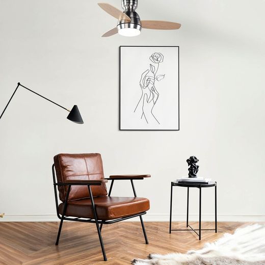 Ventilateur de plafond en bois et fer naturel clair et argent, Ø 92 x 34 cm | Mistral CC