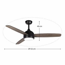 Ventilador de teto em madeira e ferro em natural escuro e prata, Ø 132 x 40 cm | Sirocco DC