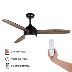 Ventilador de teto em madeira e ferro em natural escuro e prata, Ø 132 x 40 cm | Sirocco DC